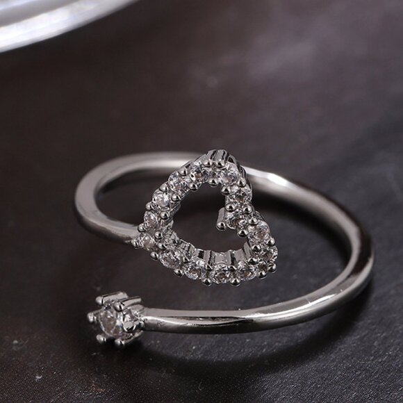 3/$35 Silver Plated Cubic Zirconia Heart Ring Copper Stackable Diamond Jewelry - Picture 8 of 8